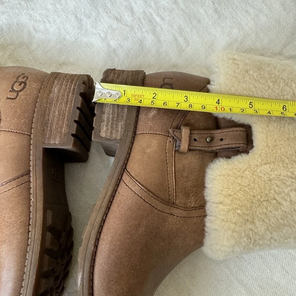 UGG Boots Chyler Shearling Brown Leather Ankle Bootie Womens 8.5 Western 1012524
